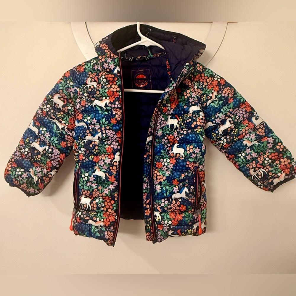 Joules Colorful Kids Rain Jacket with Unicorn Print